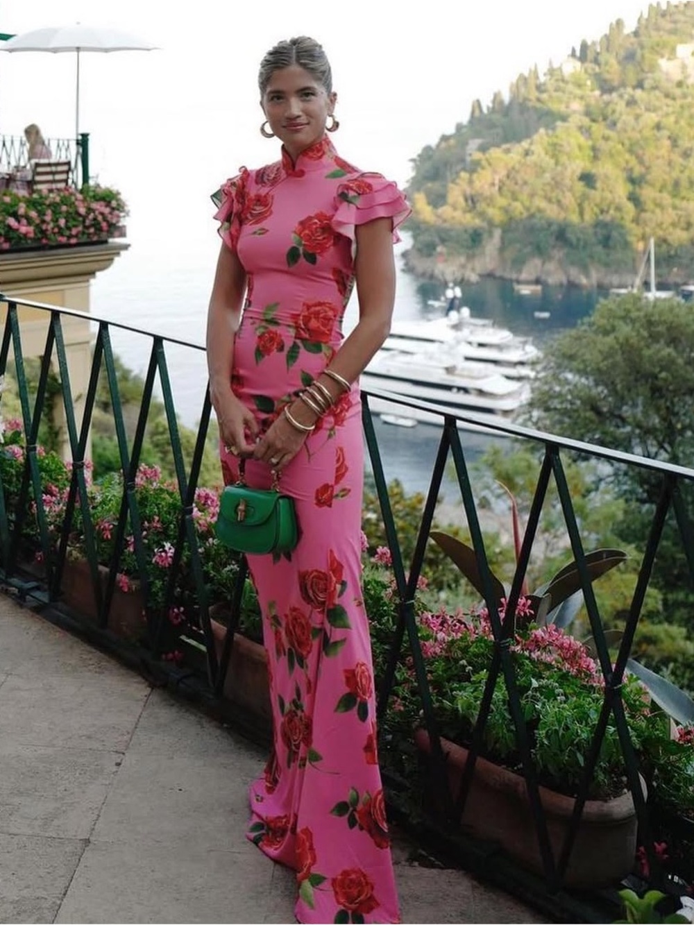 Sau Lee Sylvie Mandarin Collar Ruffle Sleeve Pink Floral Maxi Dress NEW with tag - Picture 11 of 11